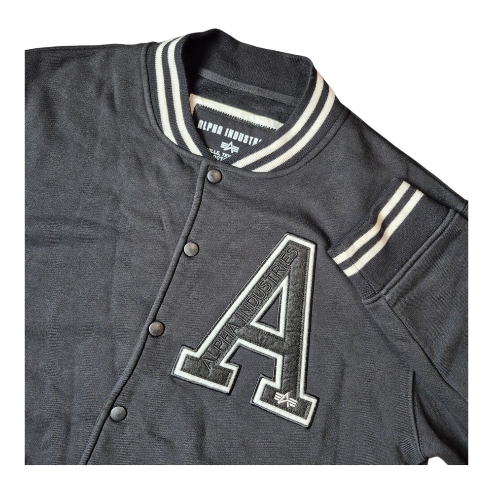 Alpha Industries Men's XL Varsity Bomber Jacket Black Snap Button Streetwear